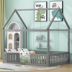 Wood House Bed With Fence And Door
