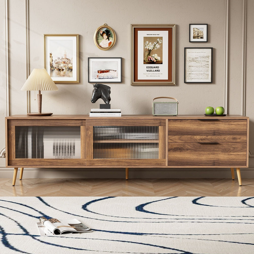 TV Stand, Media Console With 2 Doors, 2 Drawers & Storage Cabinet - Walnut
