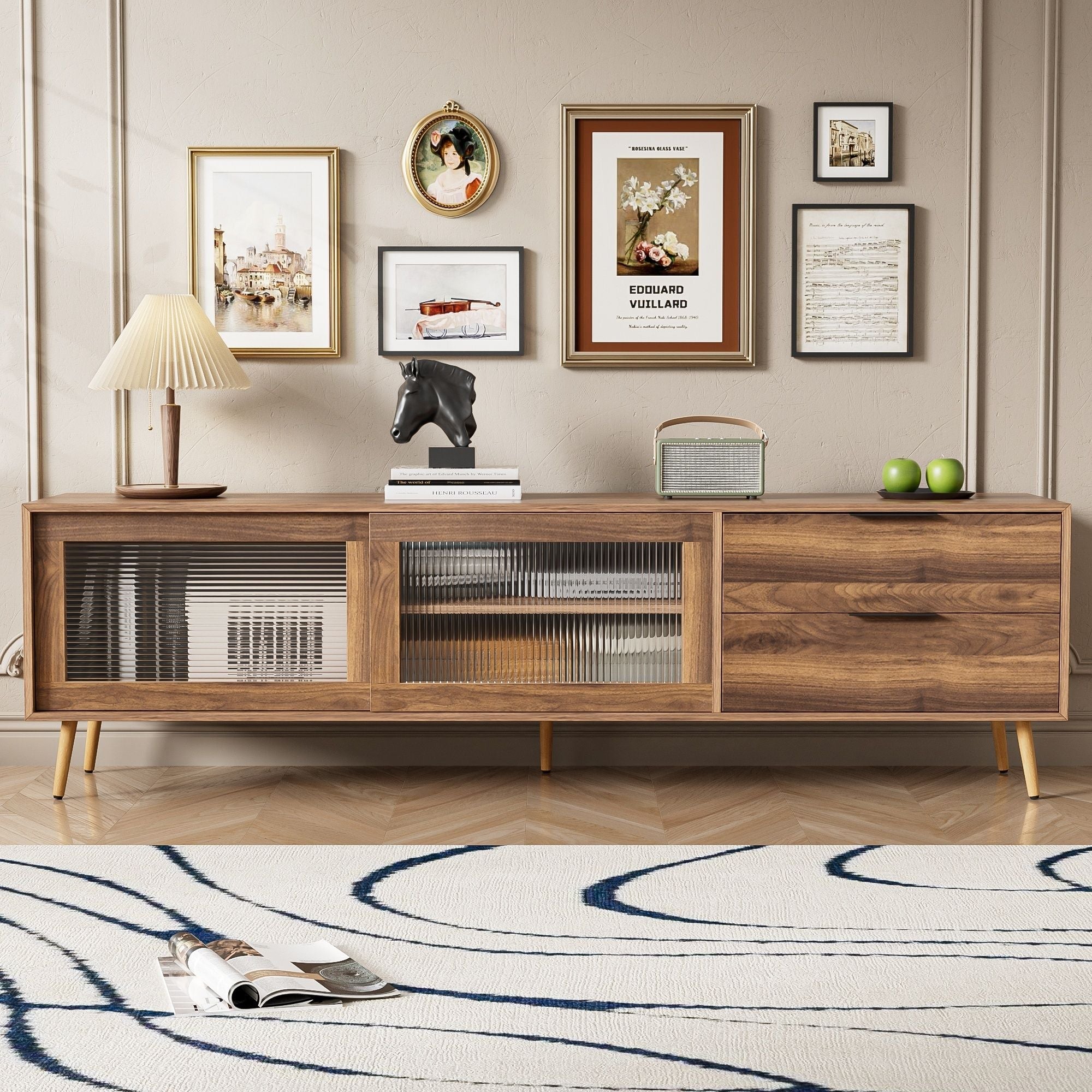 TV Stand, Media Console With 2 Doors, 2 Drawers & Storage Cabinet - Walnut