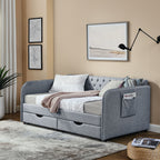 Daybed With Trundle And Storage Drawers, Flat Arms With Pocket