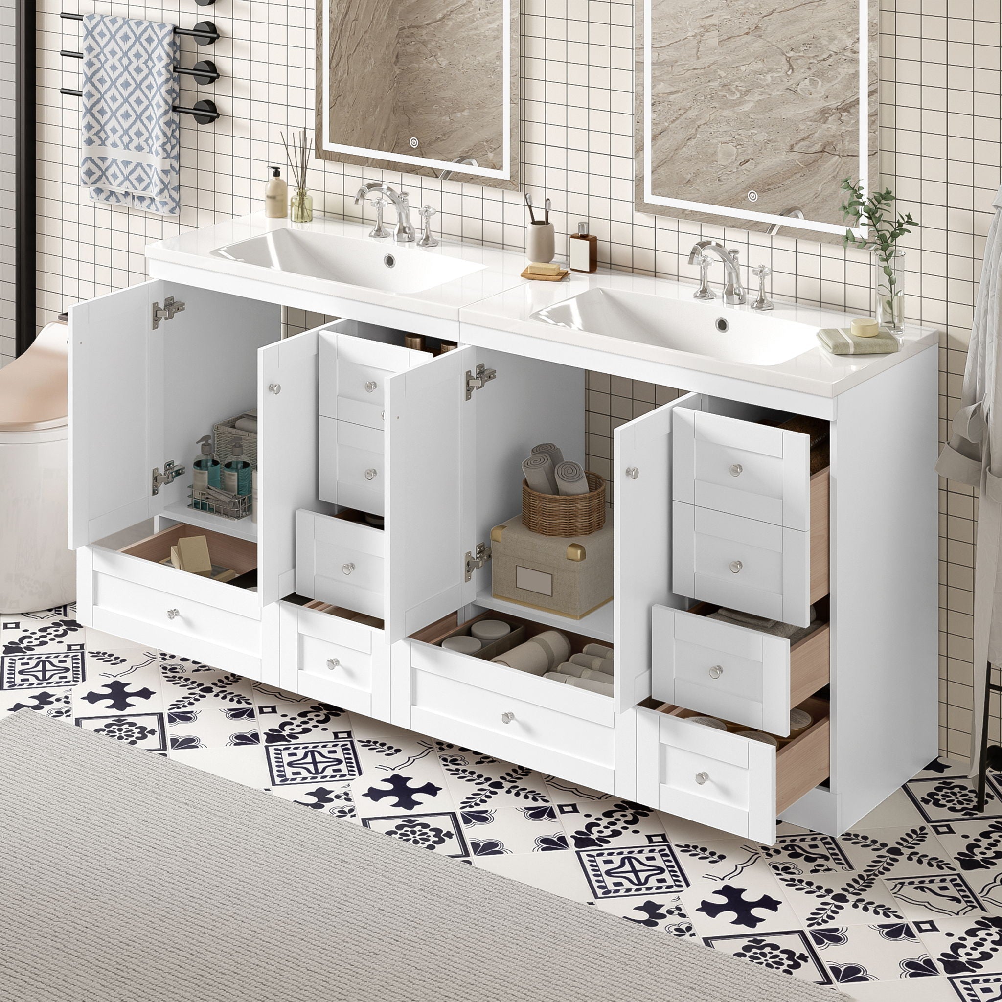 Shaker Free Standing Bathroom Vanity Cabinet & Sink, Soft Close Drawers, Soft Close Doors