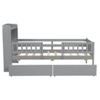 Platform Bed With LED Light, Multi Functional Headboard, Guardrail And 2 Drawers