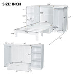Twin Size Murphy Bed With Bedside Shelves And Wardrobe - White