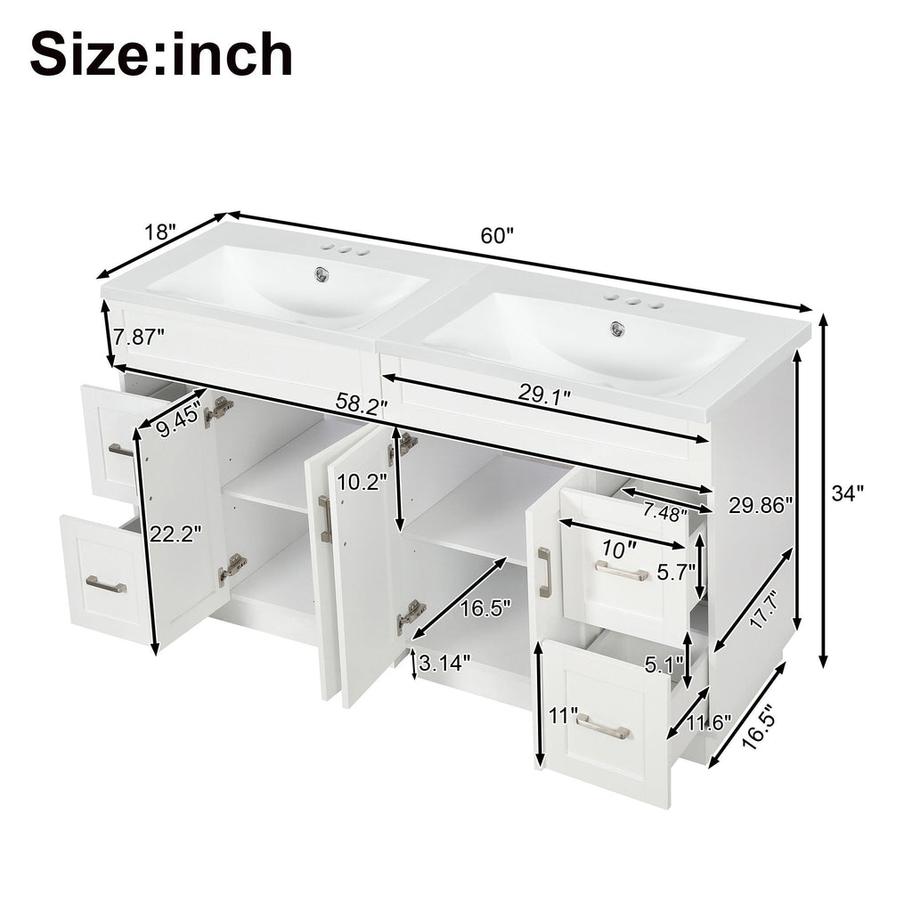 Bathroom Vanity With 2 Doors, 2 Drawers, Adjustable Shelf, Hidden Slides & Soft Close Hinges