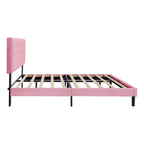 Modern Upholstered Platform Bed Frame With Button Tufted Fabric Headboard