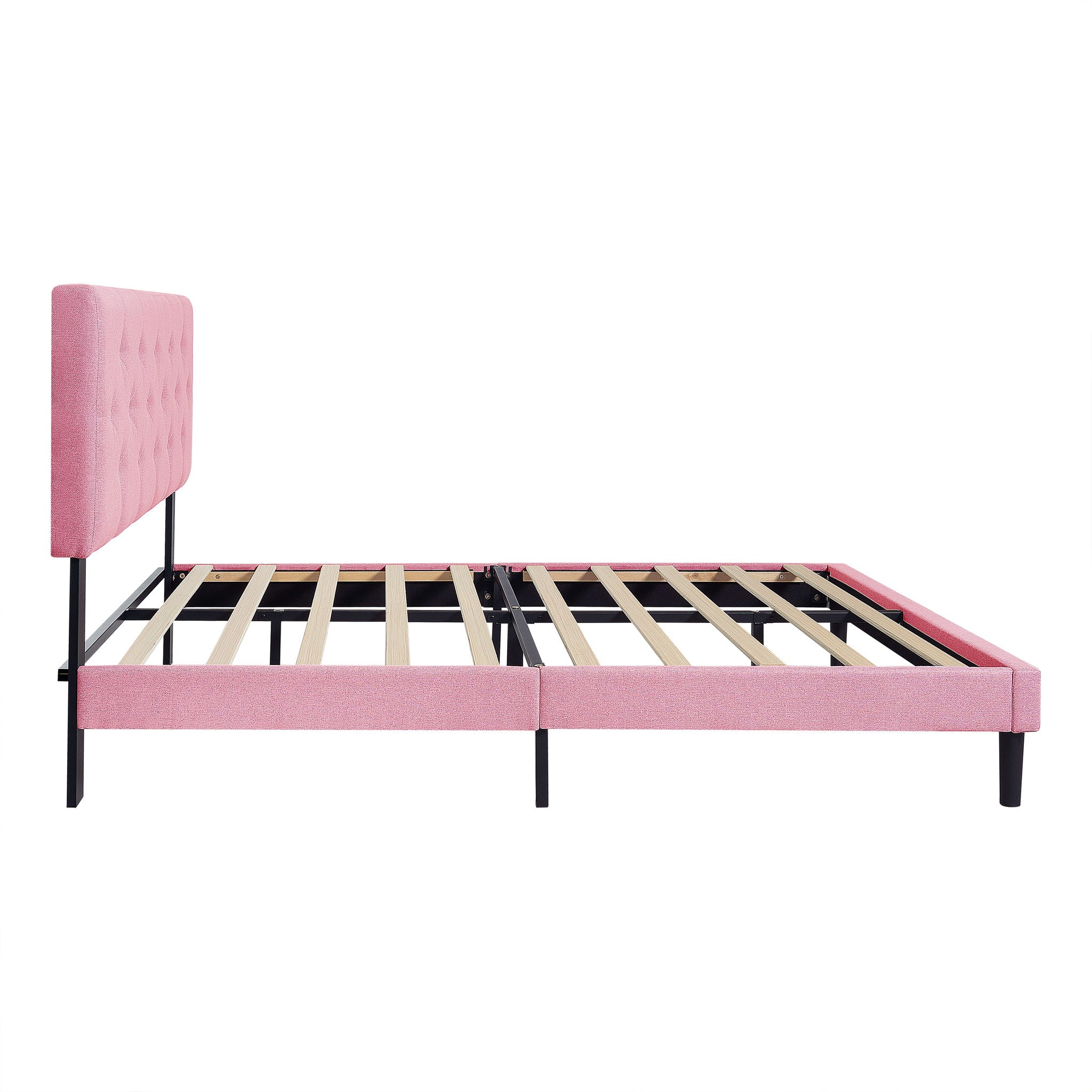 Modern Upholstered Platform Bed Frame With Button Tufted Fabric Headboard