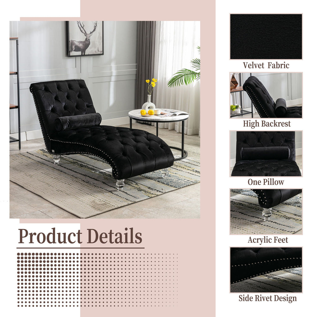 Chaise Lounge Indoor, Button Tufted Upholstered Chaise Lounge Chair With Pillow
