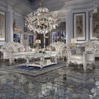Vendome - Sofa With 5 Pillows - Champagne Synthetic Leather & Antique Pearl