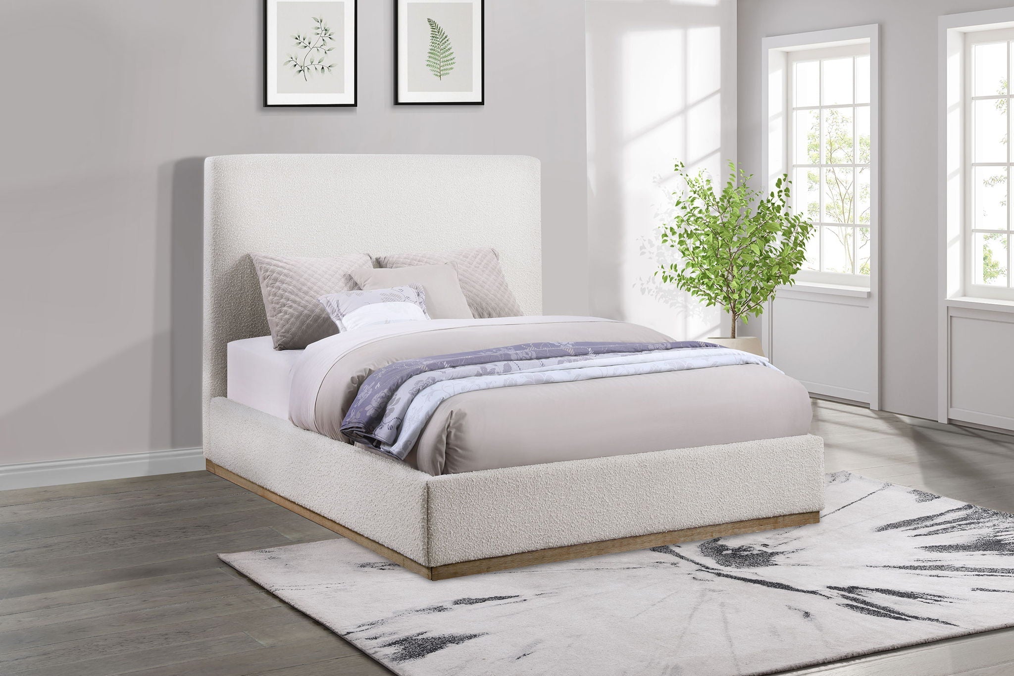 Knox Queen Bouclé Upholstered Platform Bed Cream