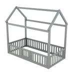 Wood House Bed With Fence And Door