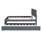 Upholstered Platform Bed With Brick Pattern Headboard And Twin Long Size Trundle