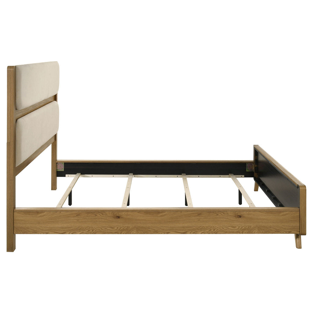 Bennett 78-inch California King Upholstered Panel Bed Cream and Light Oak