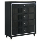Ravenne 5-drawer Velvet Upholstered LED Chest of Drawers Black