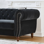 Chesterfield Upholstery Fabric Sofa With Roll Armrest & Nailhead