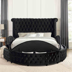 Glam Button Tufted Wingback Round Bed With Storage And USB Ports