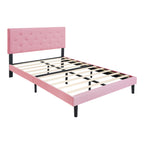 Modern Upholstered Platform Bed Frame With Button Tufted Fabric Headboard