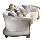 Dresden II - Sofa With 7 Pillows - Pearl Synthetic Leather & Gold Patina