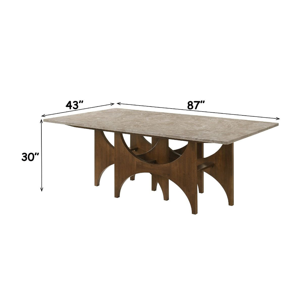 Oleia - Dining Table With Engineered Marble - Natural Marble & Walnut