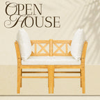 Farmhouse Modern Dining Corner Chairs (Set of 2) With Handwoven Rattan Backrests And Solid Wood Legs - Natural / White