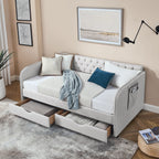 Daybed With Trundle And Storage Drawers, Flat Arms With Pocket