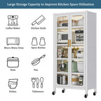 6 Tier Storage Cabinet With Transparent Door, Adjustable Shelves & Wheels