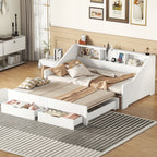Daybed Frame With Storage Bookcases, 2 Drawers, Charging Station