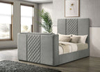 Tara 61-inch Upholstered Queen Panel TV Bed Grey