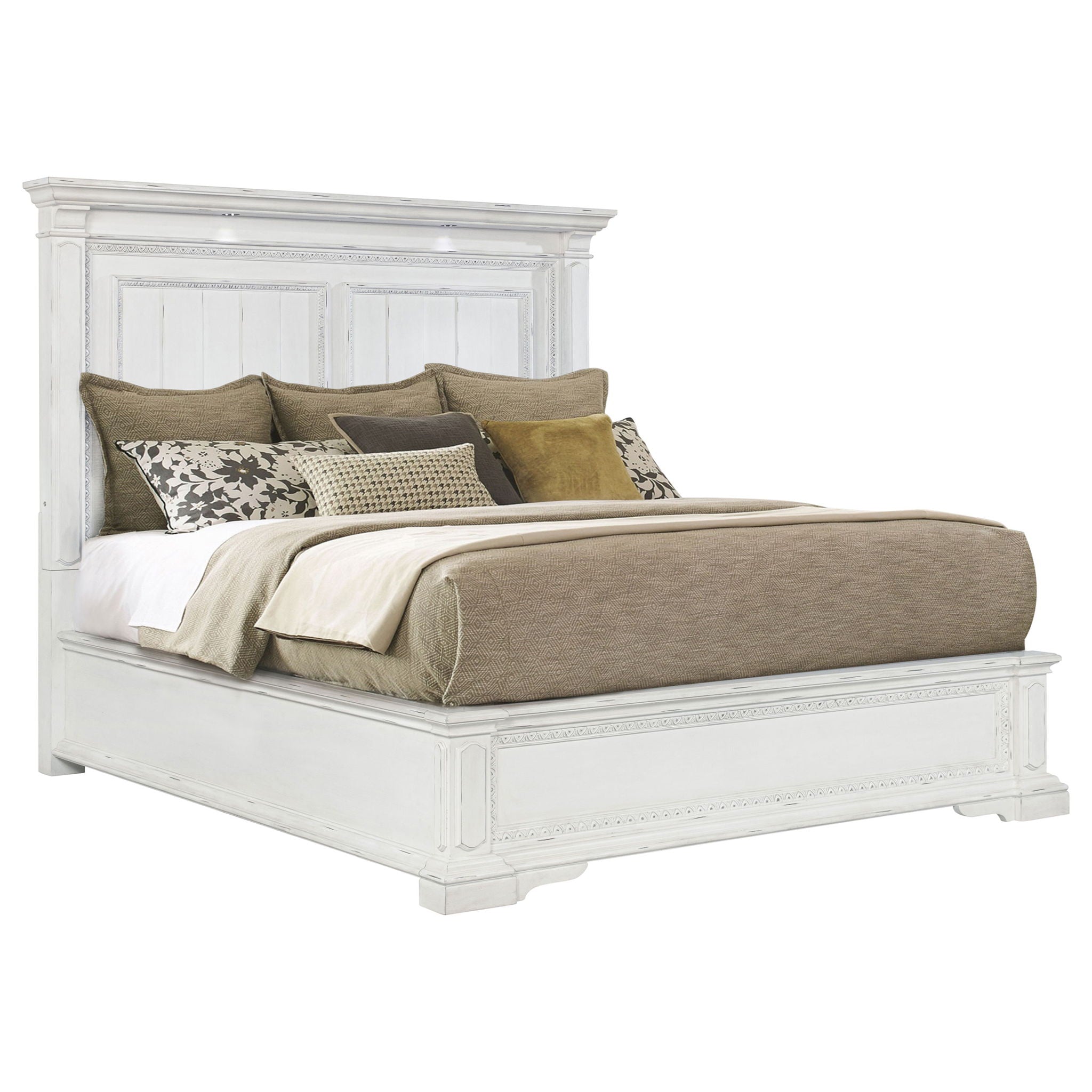 McKinney Queen LED Light Panel Bed Vintage White