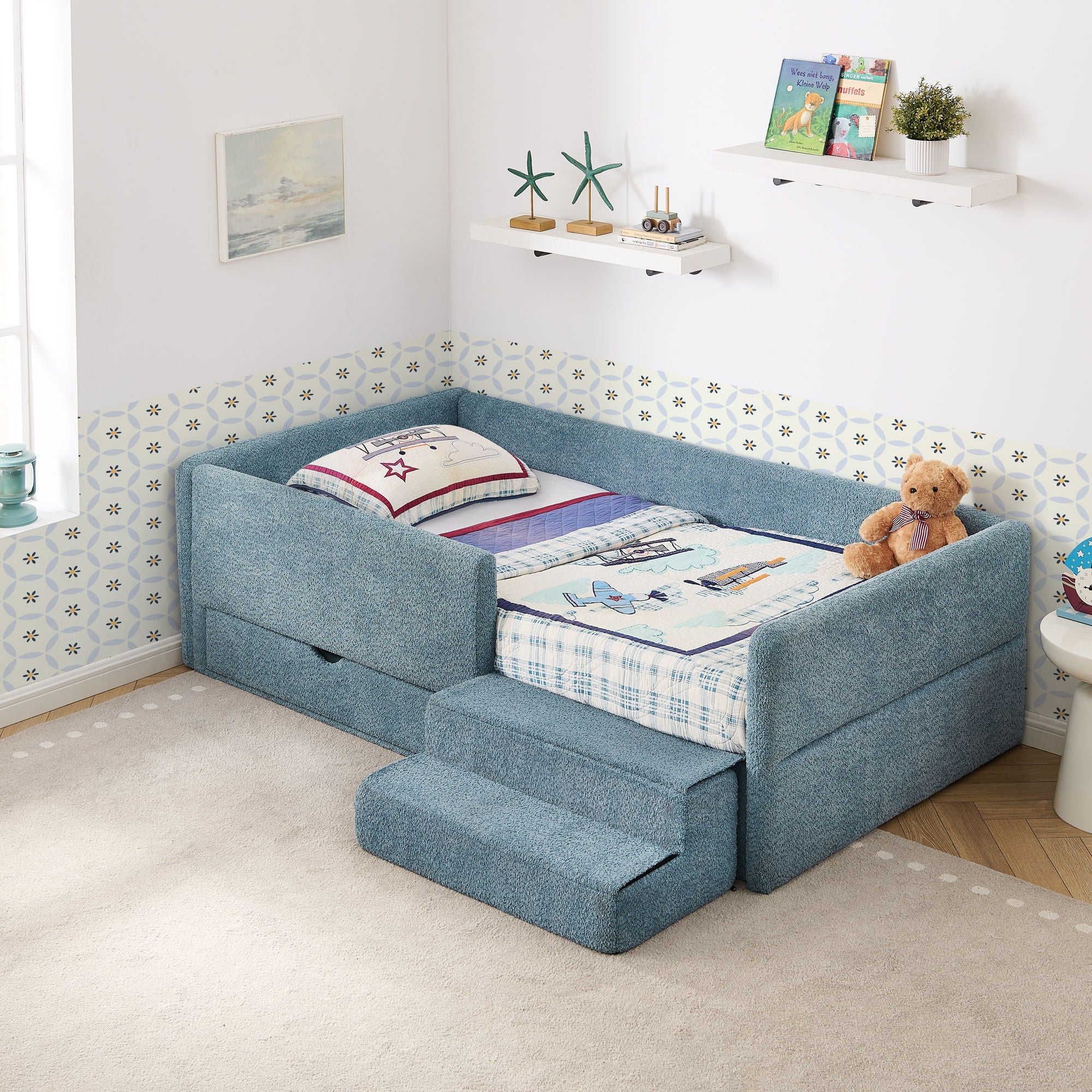 Safe Kids Bed With Guardrails And Storage