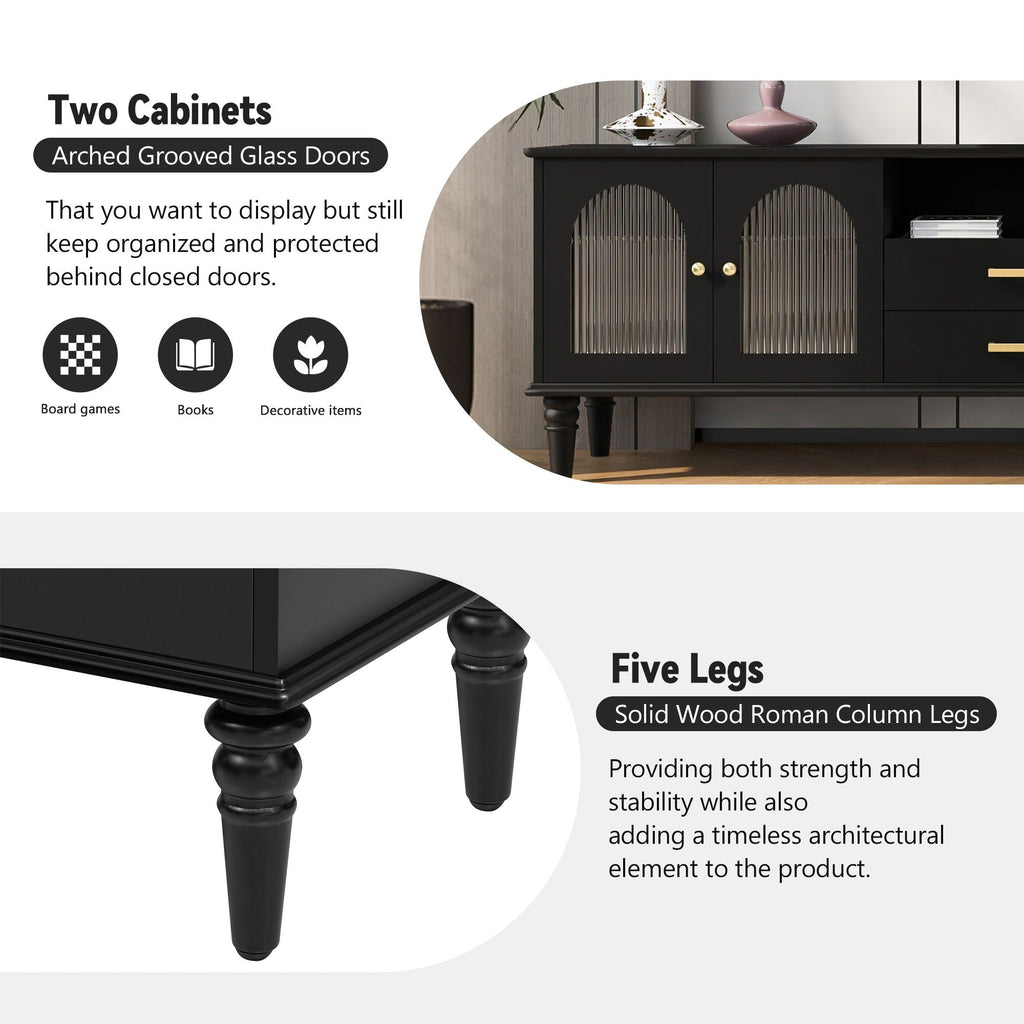 TV Stand For TVs Up To 75", Entertainment Center Media Console For Living Room - Black