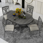Dining Set With Extendable Round Table And 4 Upholstered Chairs