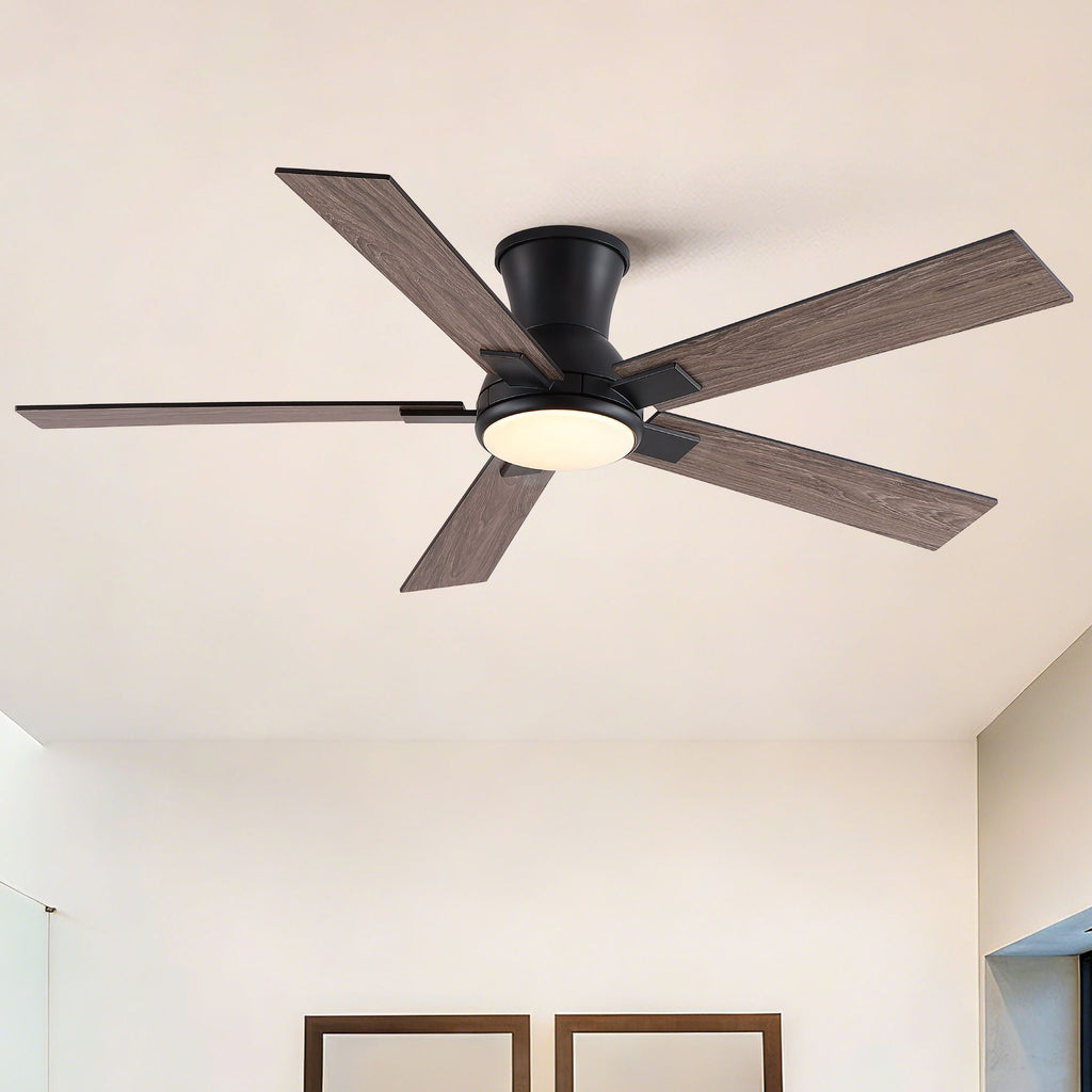 Low Profile Flush Mount Intergrated LED Ceiling Fan With Light And Reversible Quiet Motor