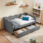 Gingham Daybed With USB Charging Port, Wave-Shaped Design
