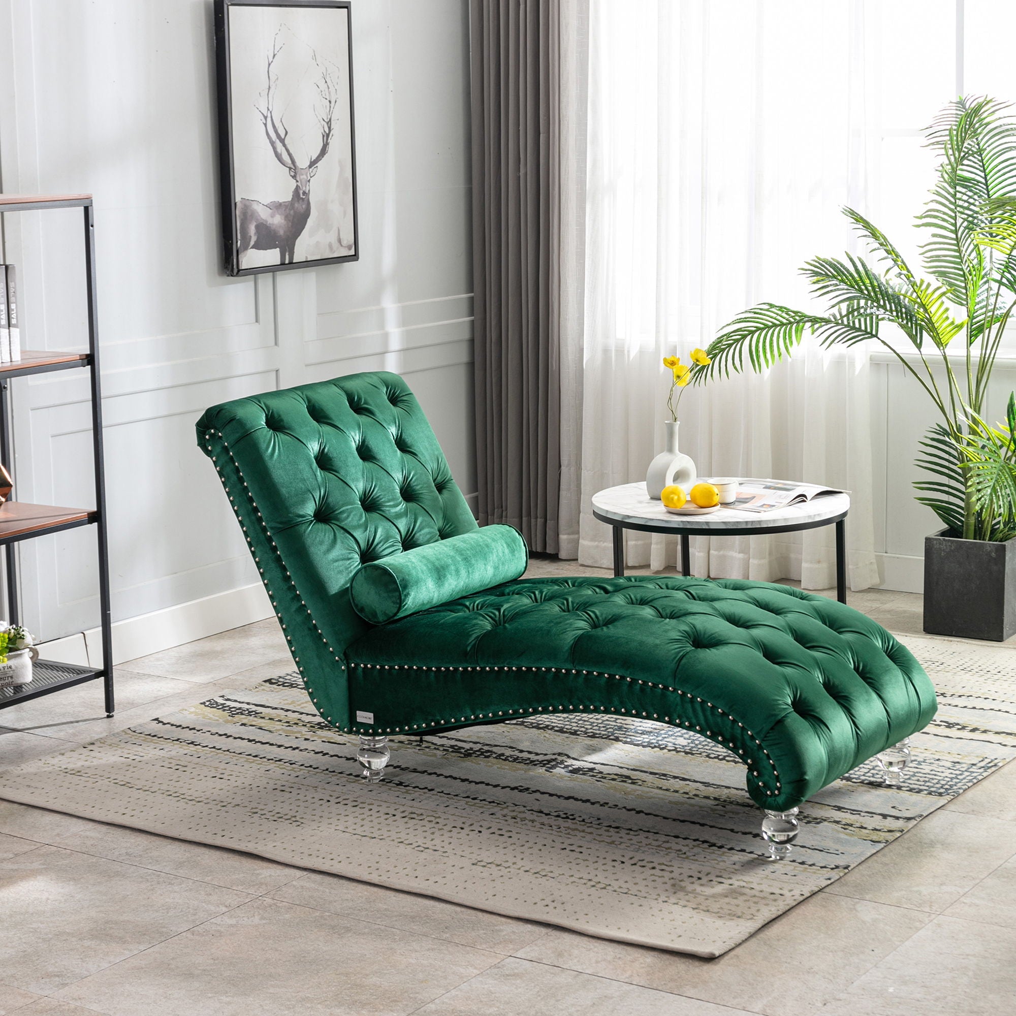Chaise Lounge Indoor, Button Tufted Upholstered Chaise Lounge Chair With Pillow