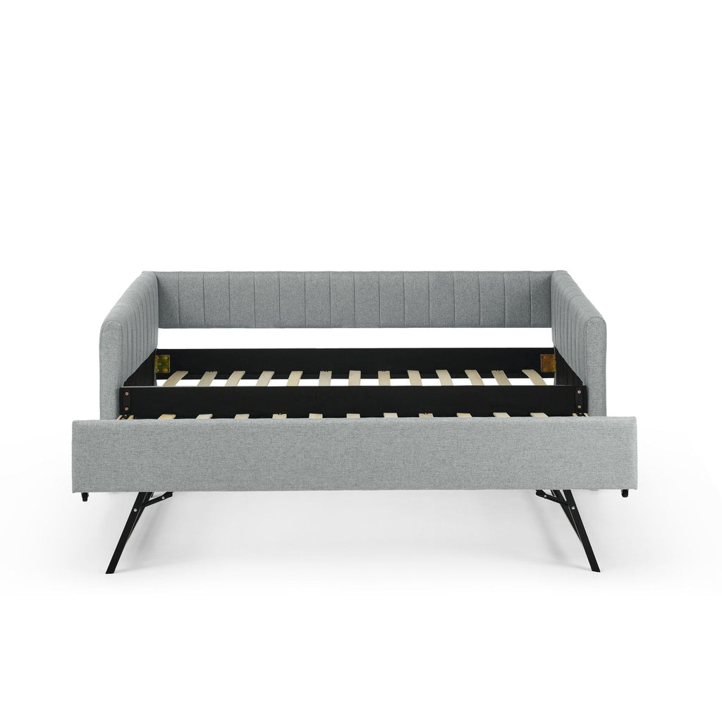 Upholstered Daybed With Trundle With Vertical Stripes
