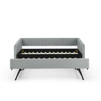 Upholstered Daybed With Trundle With Vertical Stripes