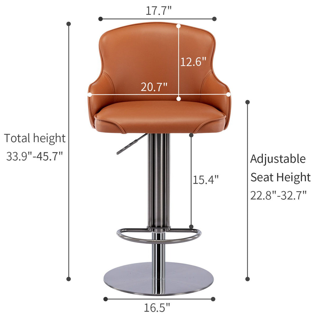 Titanium Stainless Steel Bar Stool, Grade Modern Bar Chair With Backrest, Swivel Adjustable Height For Kitchen Counter And Dining Room