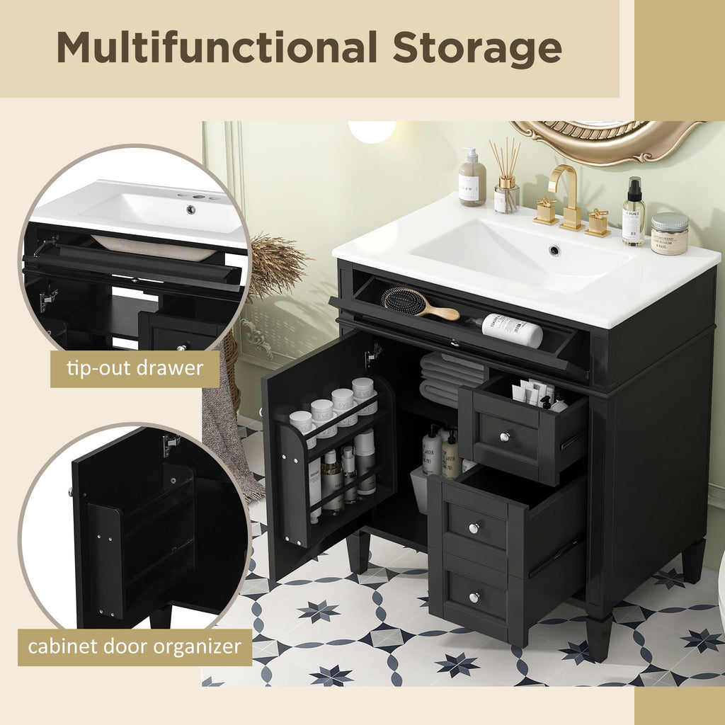 Bathroom Vanity With Top Sink, 2 Drawers & Tip Out Drawer