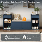 Entryway Storage Bench With Cushion, Drawers & Open Shelves