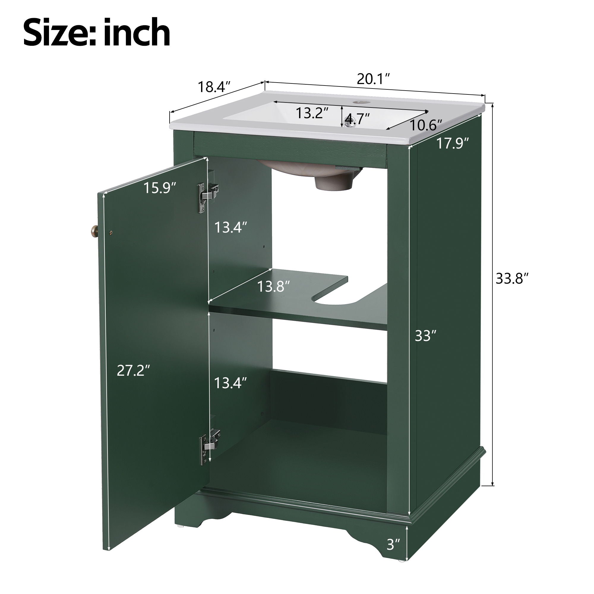 Bathroom Vanity With Sink, Freestanding Single Cabinet Set, Soft Close Door, Adjustable Shelf