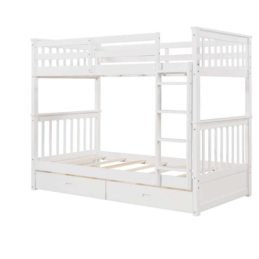 Bunk Bed With Ladders And 2 Storage Drawers