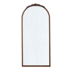 Hand Carved Rose Antique Mirror Frame, Large Arch Mirror Wall Decor For Living Room, Bathroom, Entryway - Brown