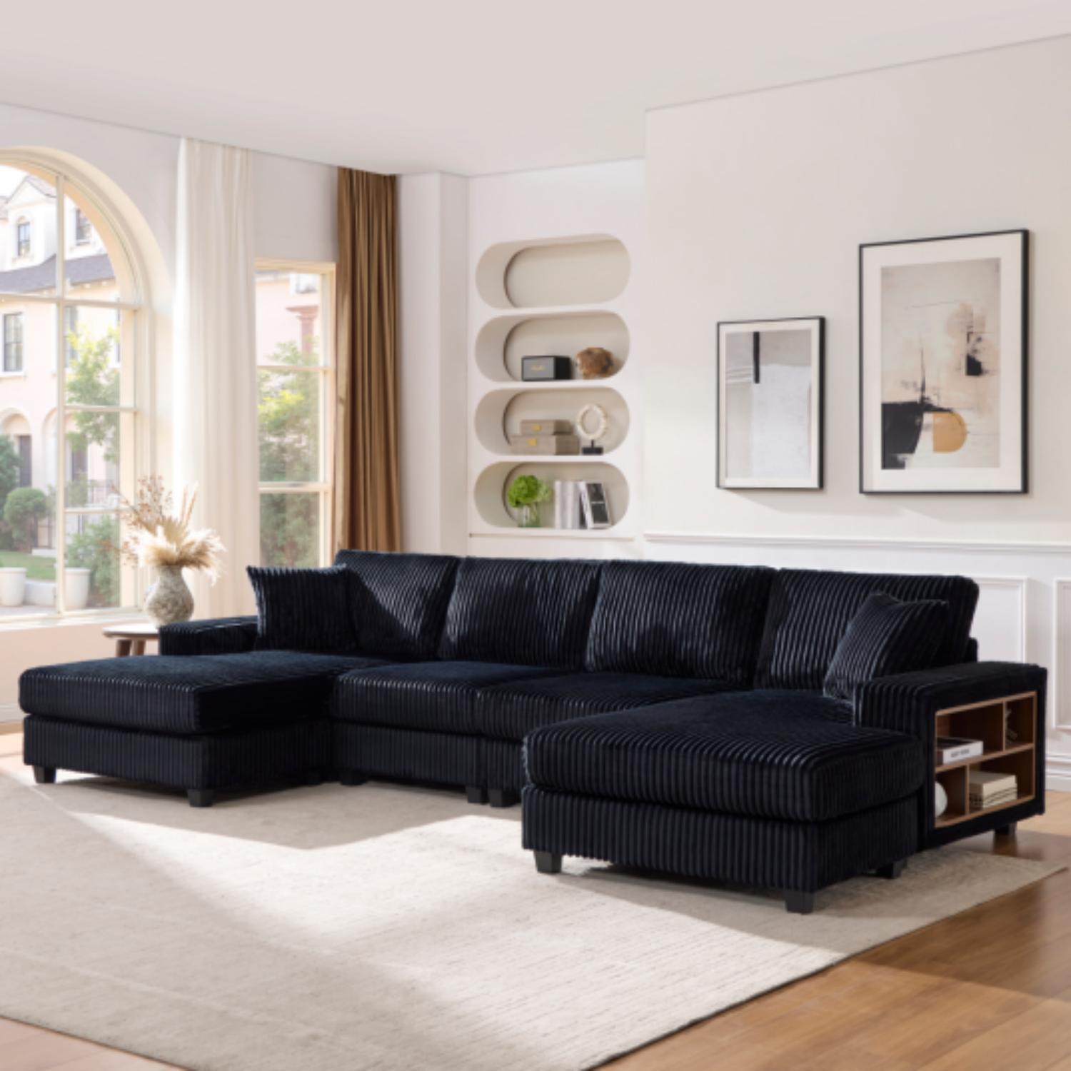 U-Shaped Convertible Sofa, 4 Seater Large Living Room Lounge