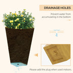 Outsunny - Outdoor Planters (Set of 3) Large Taper Planters With Drainage Holes And Plug, Faux Wood Plastic Flower Pots For Outdoor, Indoor, Garden, Patio