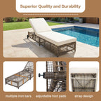 Outdoor Lounge Chair With 5 Position Backrest With Cushion And Wheels