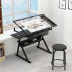 Adjustable Tempered Glass Drafting Printing Table With Chair