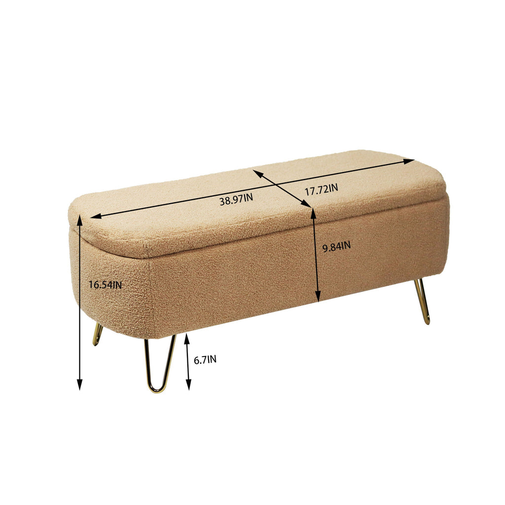Storage Ottoman Bench For End Of Bed Legs, Modern Camel Faux Fur Entryway Bench Upholstered Padded With Storage For Living Room Bedroom