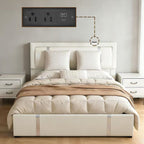 Upholstered Platform Bed Frame With Adjustable LED Headboard, USB C-Charging, Hydraulic Lift