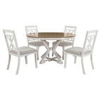 Dining Set With Extendable Round Table And 4 Upholstered Chairs