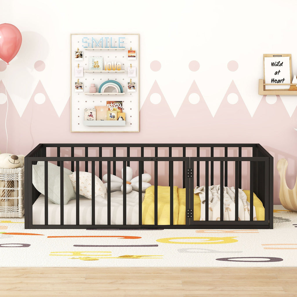 Metal Floor Bed Frame With Fence And Door